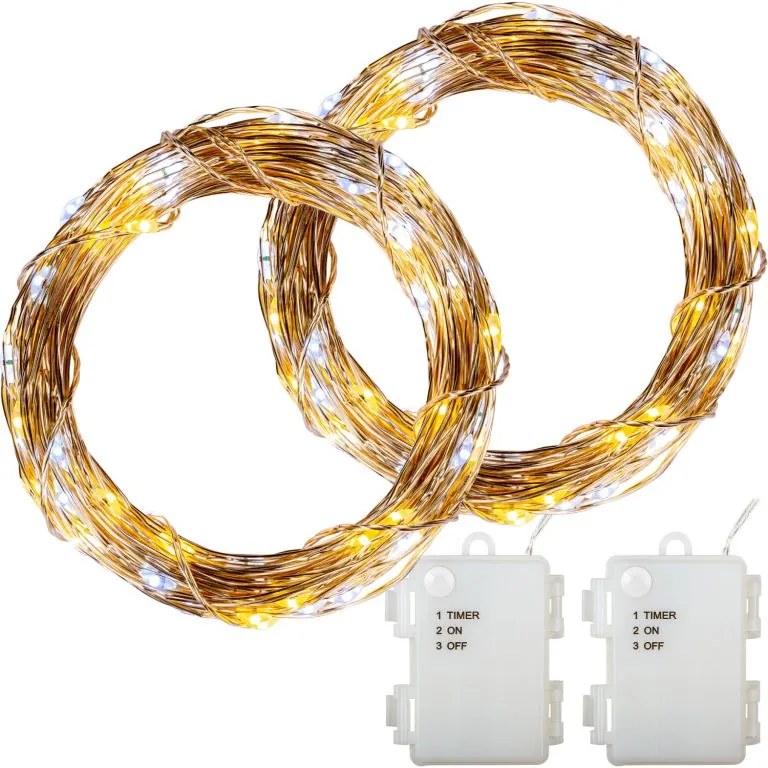 Set de 2 fire de lumină 100 LED alb cald/alb rece