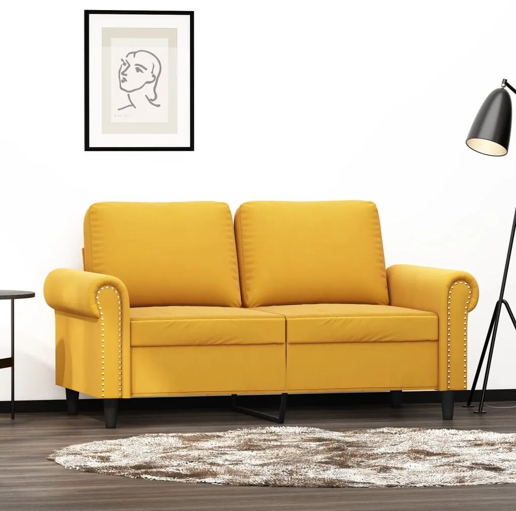 349153 vidaXL Canapea cu 2 locuri, galben, 120 cm, catifea