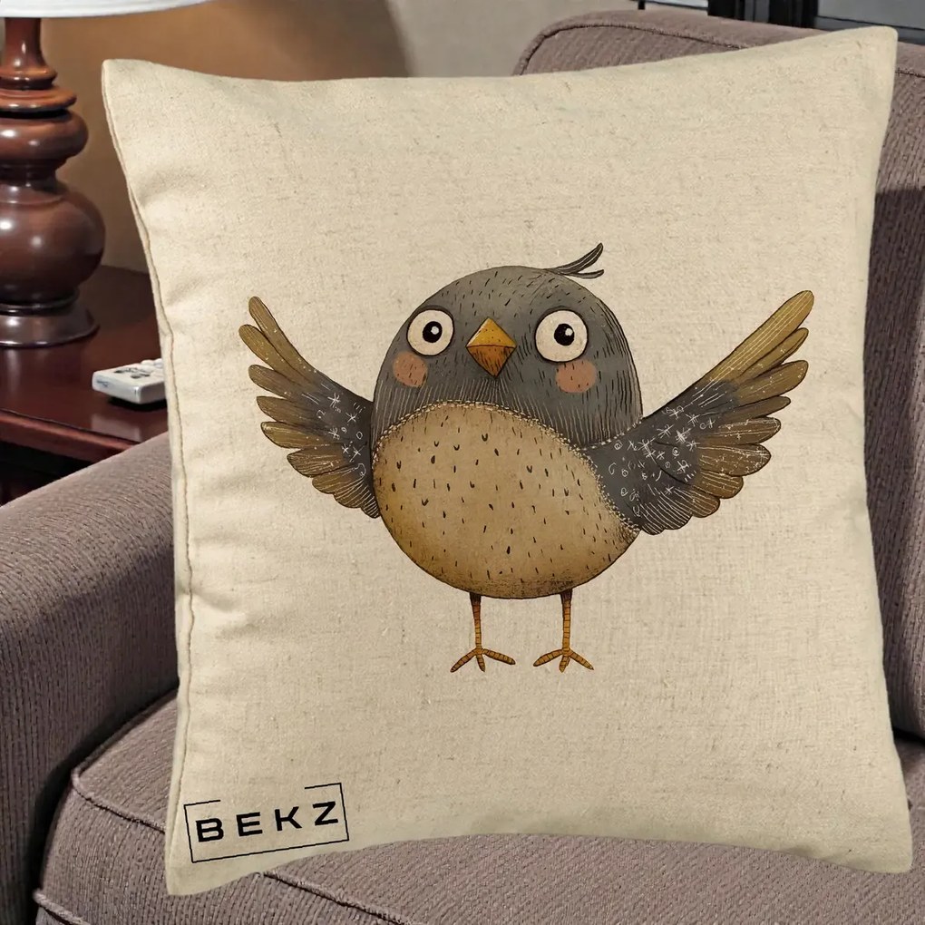 Perna Decorativa Pasare cu Aripi Intinse, 40x40 cm, Bej, Husa Detasabila, Perna Inclusa, BEKZ®
