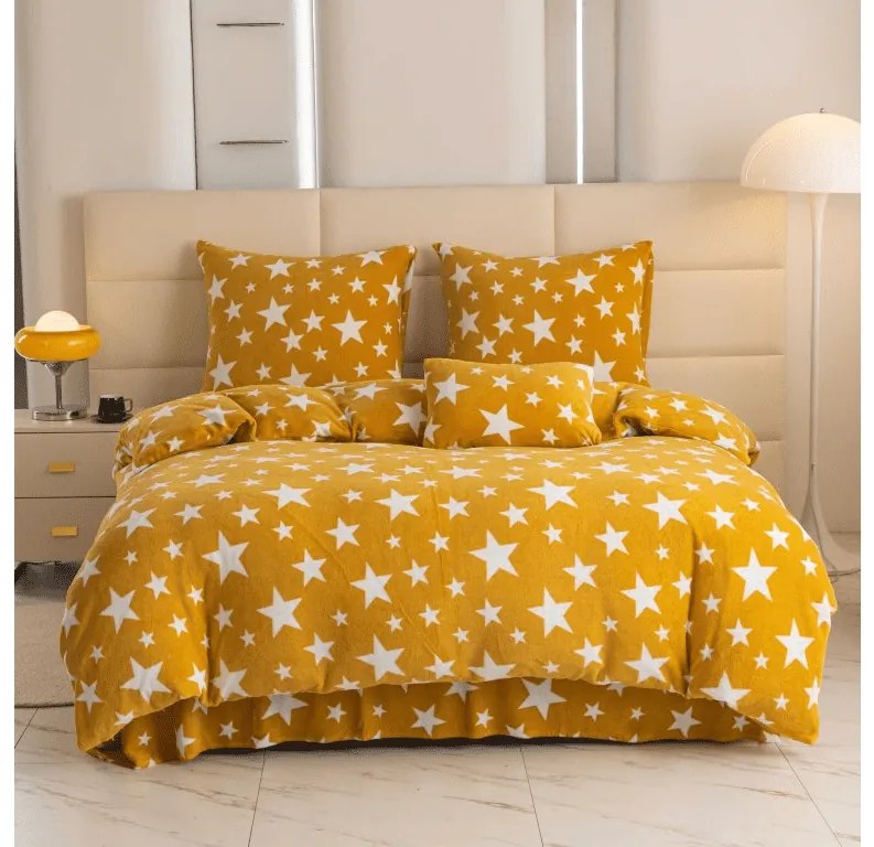 Lenjerie cocolino STARS galben-portocaliu Dimensiune lenjerie de pat: 70 x 90 cm | 140 x 200 cm