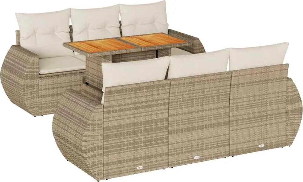 vidaXL Set canapele de grădină, 7 piese, cu perne, bej, poliratan