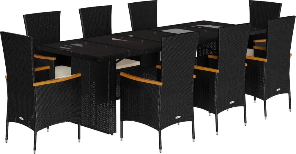 vidaXL Set mobilier de grădină cu perne, 9 piese, negru, poliratan