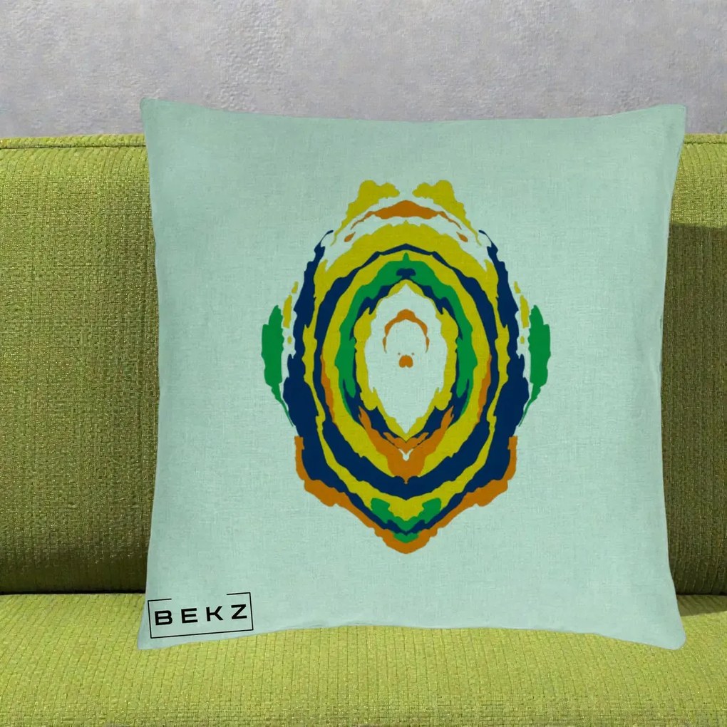 Perna Decorativa Oval Abstract Multicolor, 40x40 cm, Verde Menta, Husa Detasabila, Perna Inclusa, BEKZ®