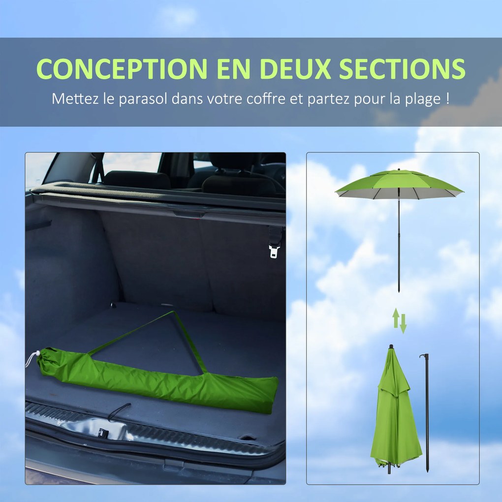 Outsunny Umbrelă de exterior rotundă inclinabilă protecție UV30, 8 tije de oțel și sac de transport inclus, verde | Aosom Romania