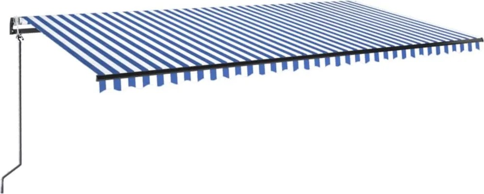 vidaXL Copertină automată cu senzor vânt&LED, albastru/alb, 600x300 cm