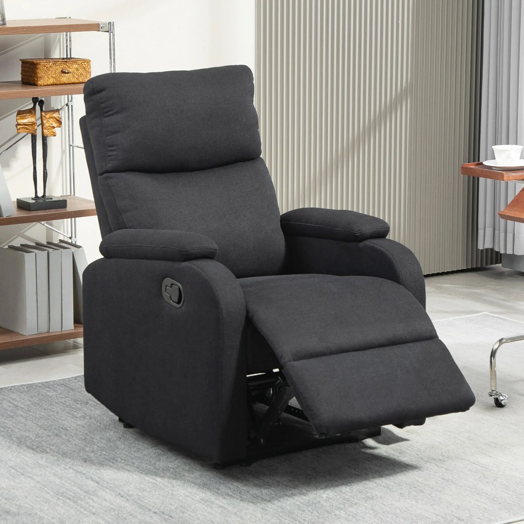 HOMCOM Fotoliu Recliner din In cu Suport Reglabil pentru Picioare, 69x91,5x103 cm, Negru | Aosom Romania