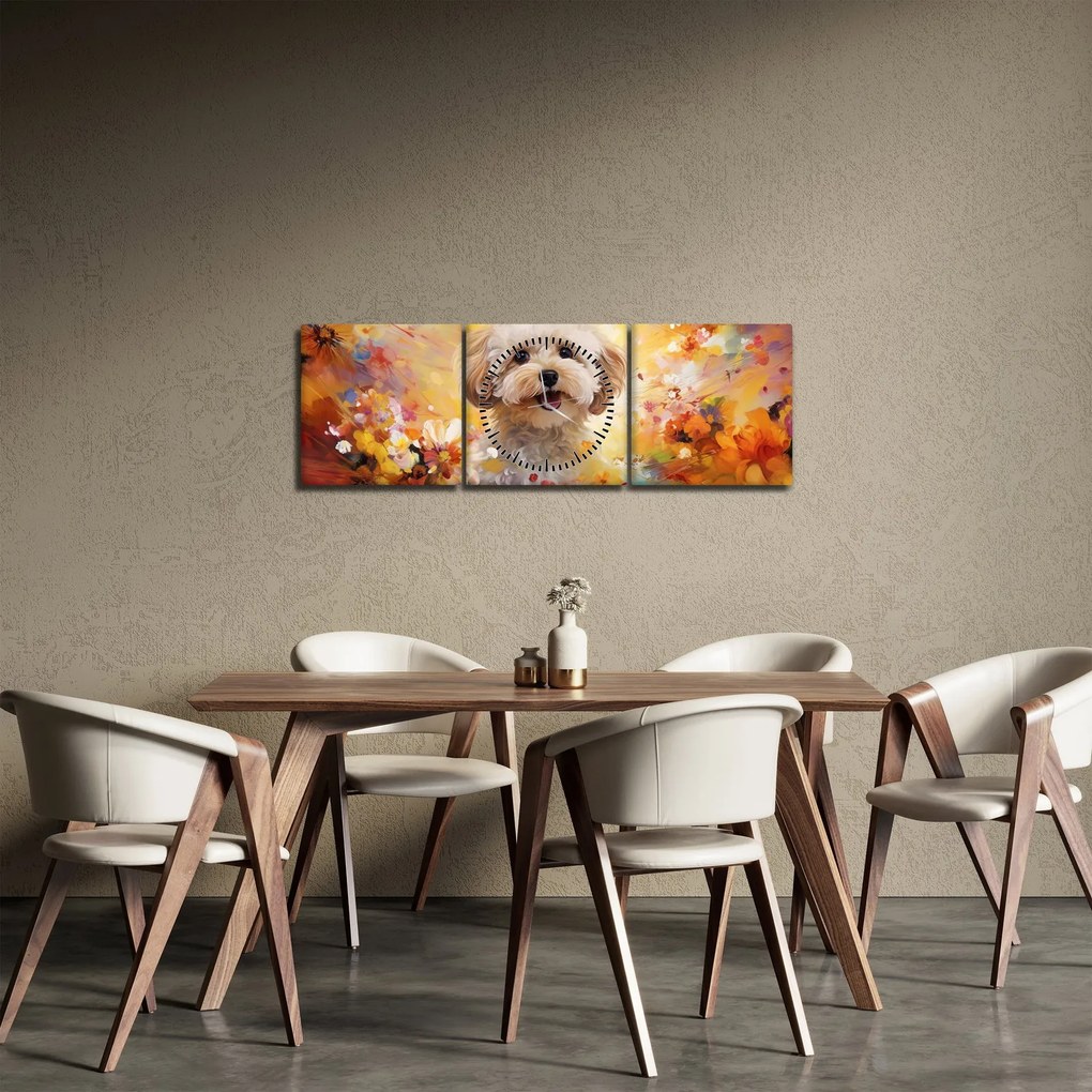 Tablou - Câine fericit (cu ceas) (90x30 cm)