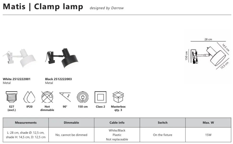 Veioza/Lampa cu clips/ clema de birou Matis negru