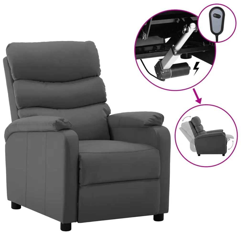 Fotoliu rabatabil electric, gri, piele ecologică