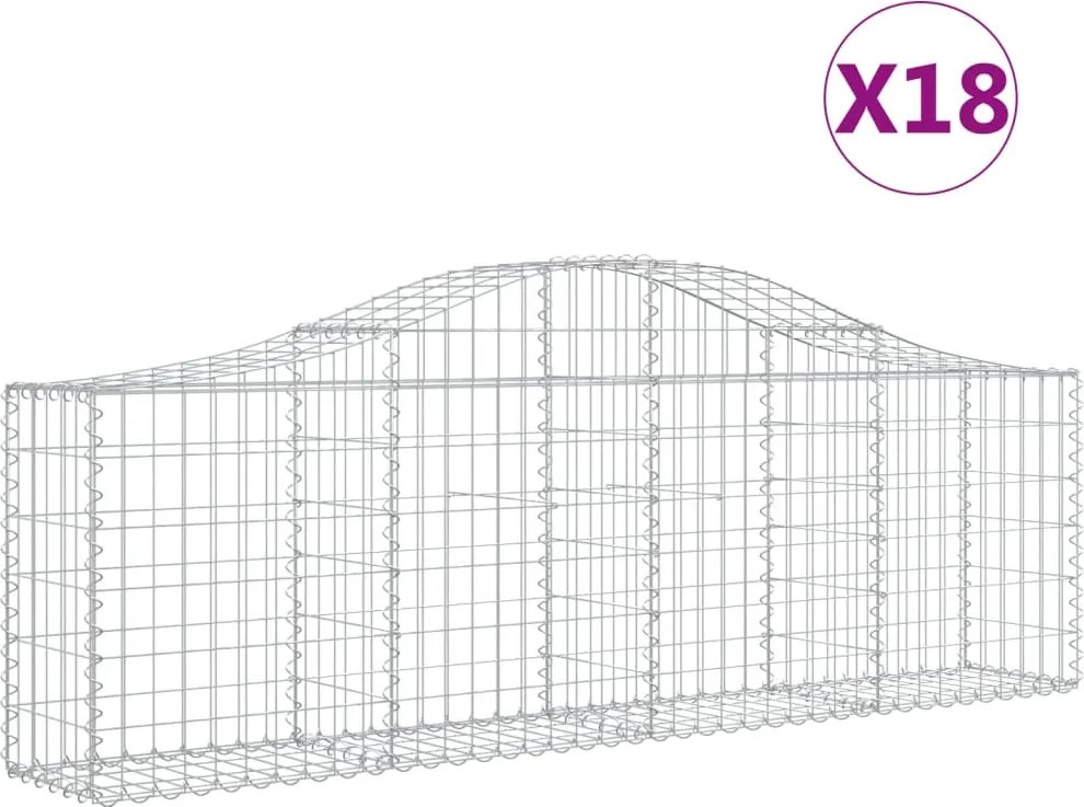 vidaXL Coșuri gabion arcuite 18 buc, 200x30x60/80 cm, fier galvanizat