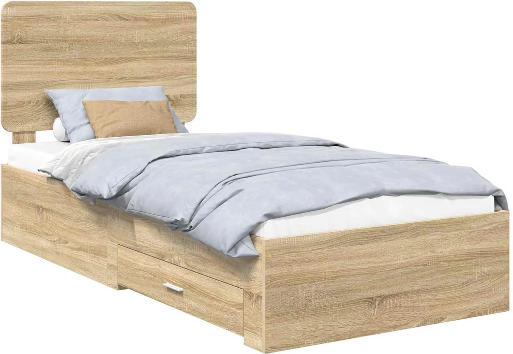 vidaXL Cadru de pat cu sertar Stejar Sonoma 90 x 190 cm Lemn compozit