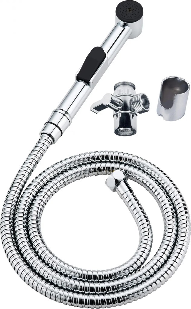 Set baterie bideu, cu comutator de dus si suport fix de perete, crom, Deante Bidetta