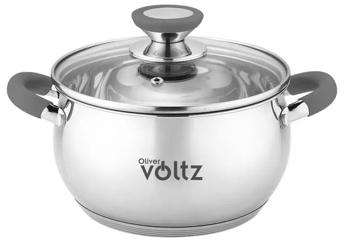 Oala Oliver Voltz OV51210N20, 20 cm, 3,5 l, Inductie, Manere din silicon gri, Inox/Gri