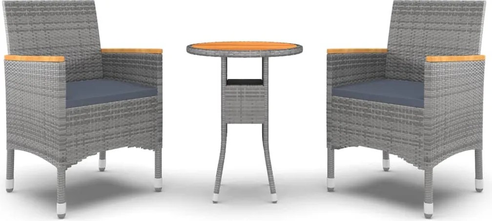 vidaXL Set mobilier de grădină, 3 piese, gri, poliratan