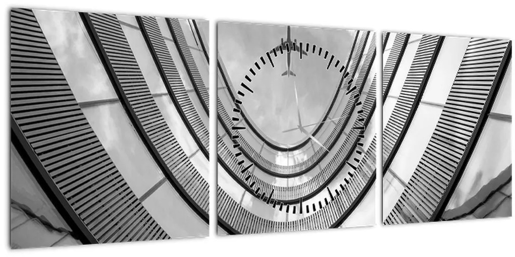 Tablou - Avionul deasupra clădirii (cu ceas) (90x30 cm)