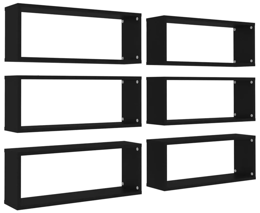 807138 vidaXL Rafturi de perete cub, 6 bucăți, negru, 60x15x23 cm, PAL