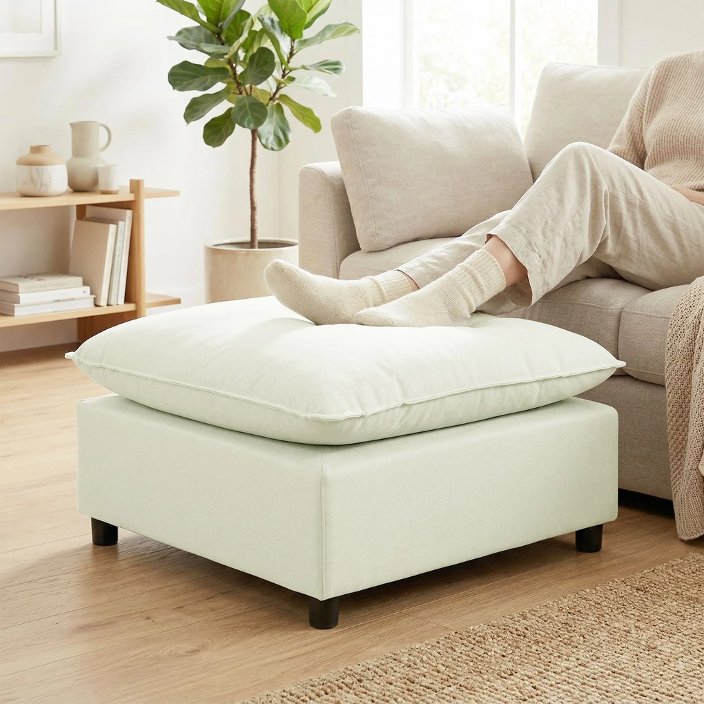 HOMCOM Taburet pentru picioare Ottoman din stofă modernă cu picioare din plastic pentru living și dormitor, 75 cm, crem | Aosom Romania
