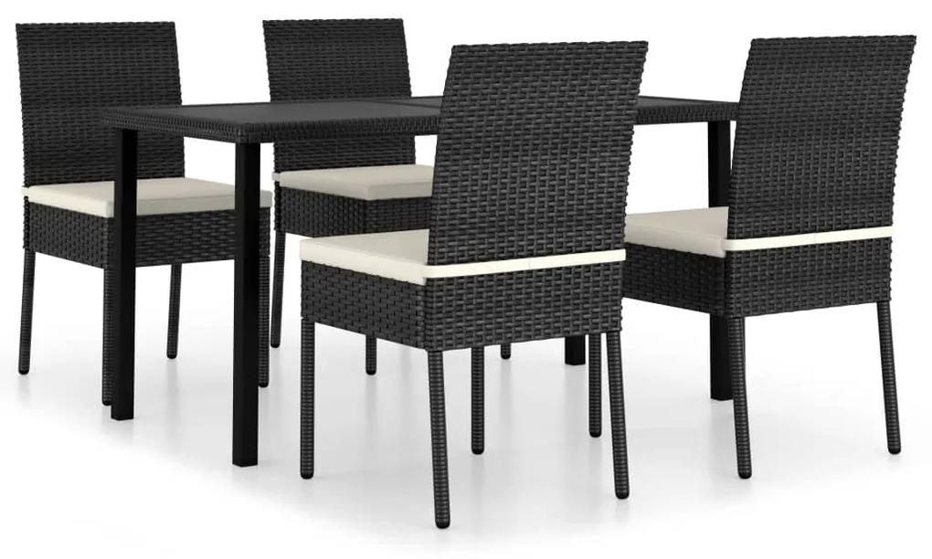 3065695 vidaXL Set de masă și scaune de exterior, 5 piese, negru, poliratan
