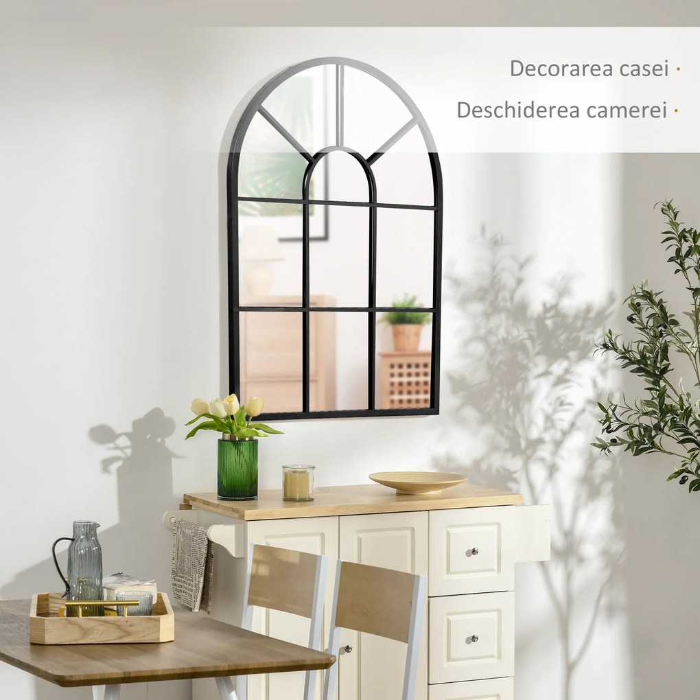 HOMCOM Oglindă Arcuită Modernă pentru Perete, 91x60 cm, Design Fereastră, Ideală pentru Living | Aosom Romania