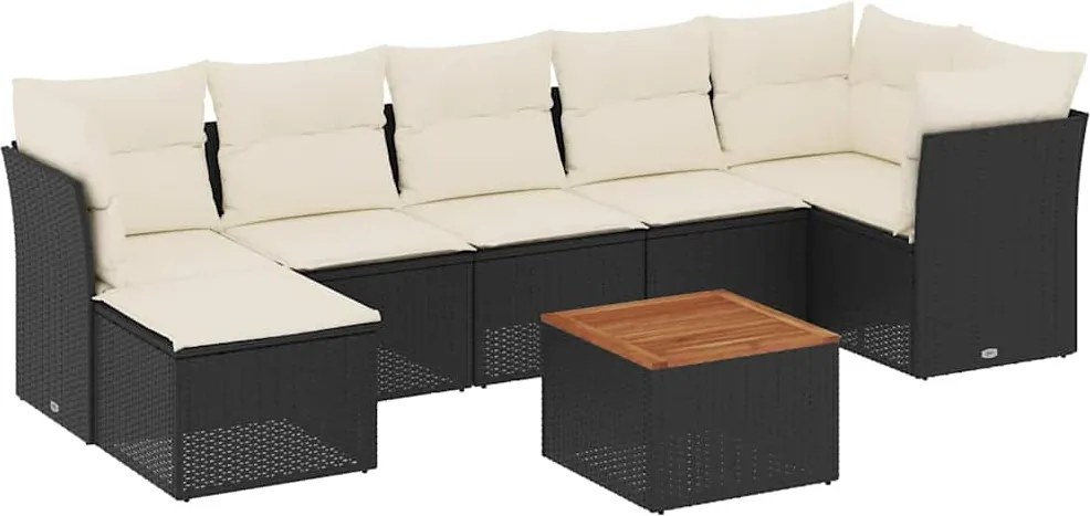 vidaXL Set mobilier de grădină cu perne, 8 piese, negru, poliratan