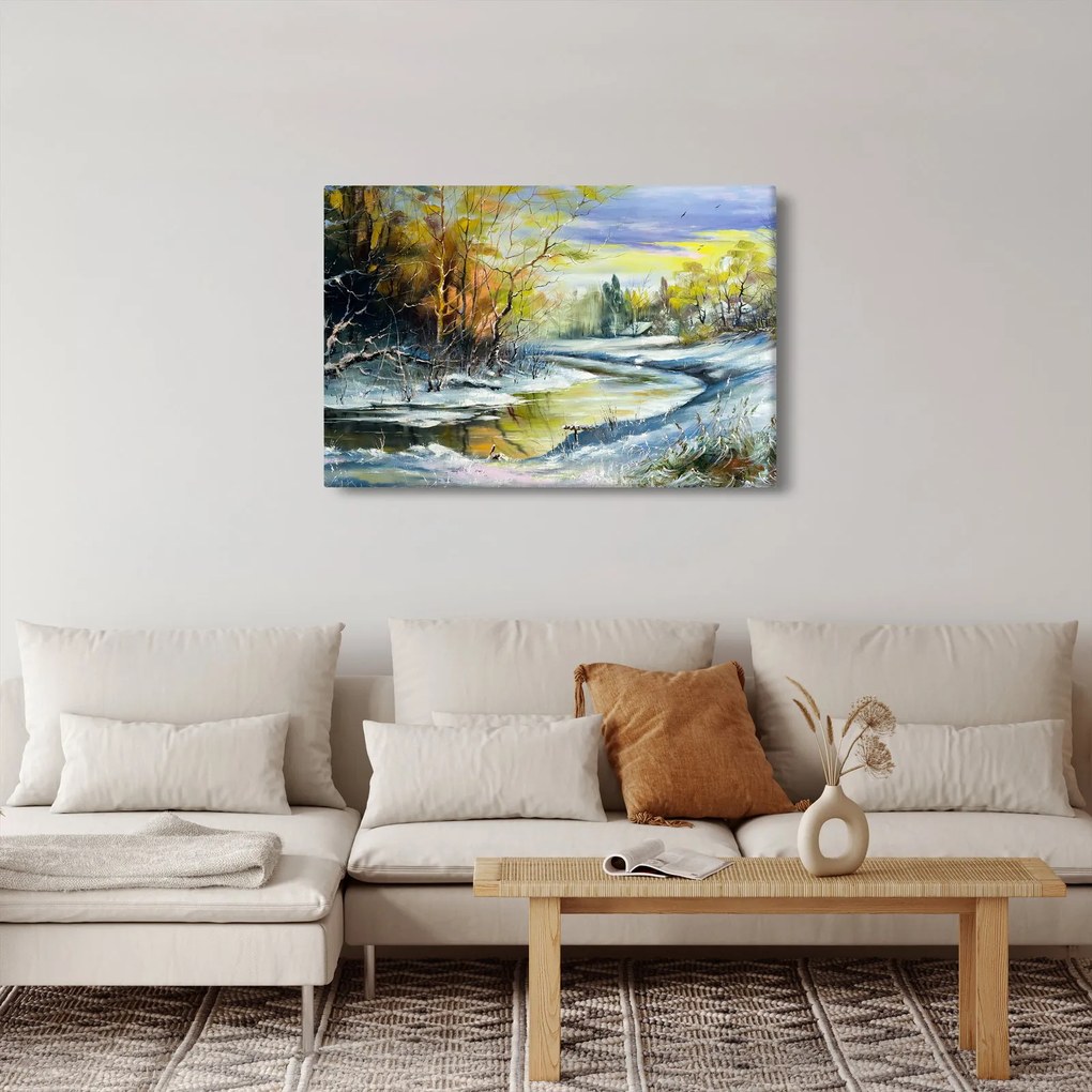 Tablou - Râu de iarnă, pictură în ulei (90x60 cm)