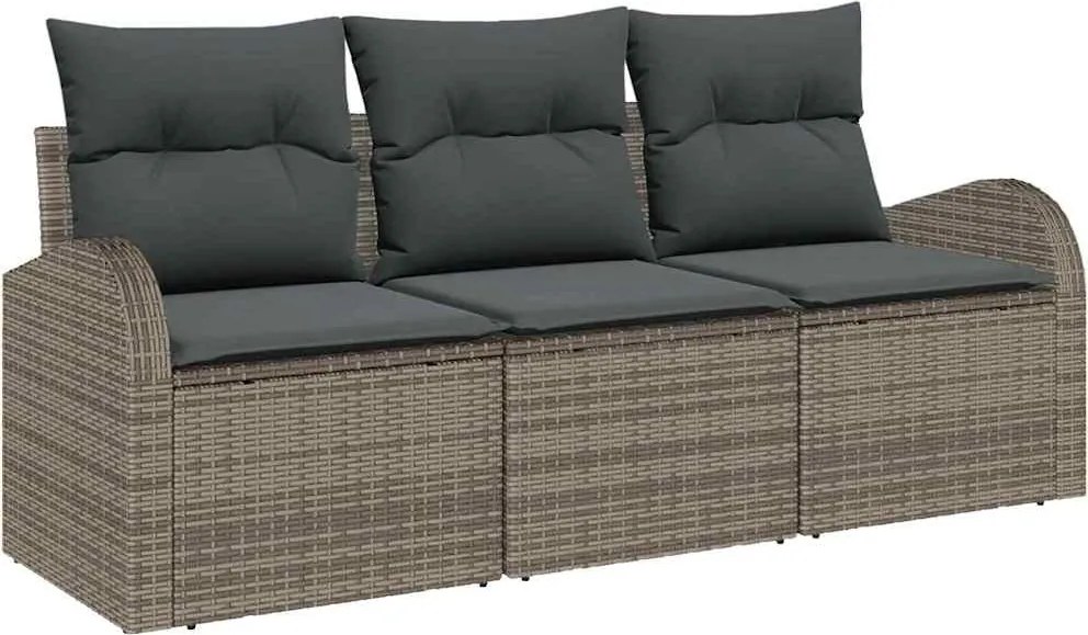 vidaXL Set de canapele pentru grădină cu pernă 3 pcs Gri Rattan poli