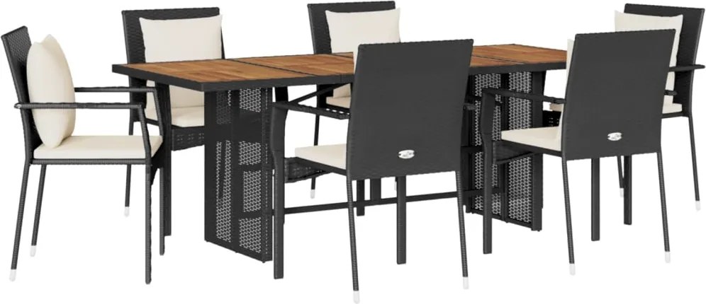 vidaXL Set mobilier de grădină cu perne, 7 piese, negru, poliratan