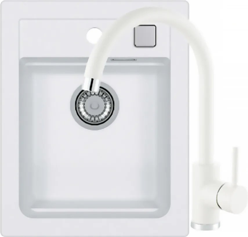 Set chiuveta bucatarie compozit Alveus Atrox 10 alb 40x50 cm si baterie Kati