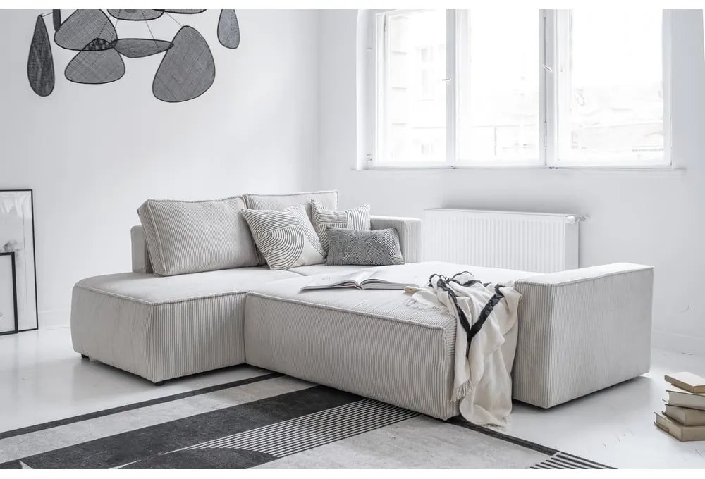 Colțar alb extensibil cu tapițerie din catifea reiată (cu colț pe partea stângă ) Brave Dave – Miuform