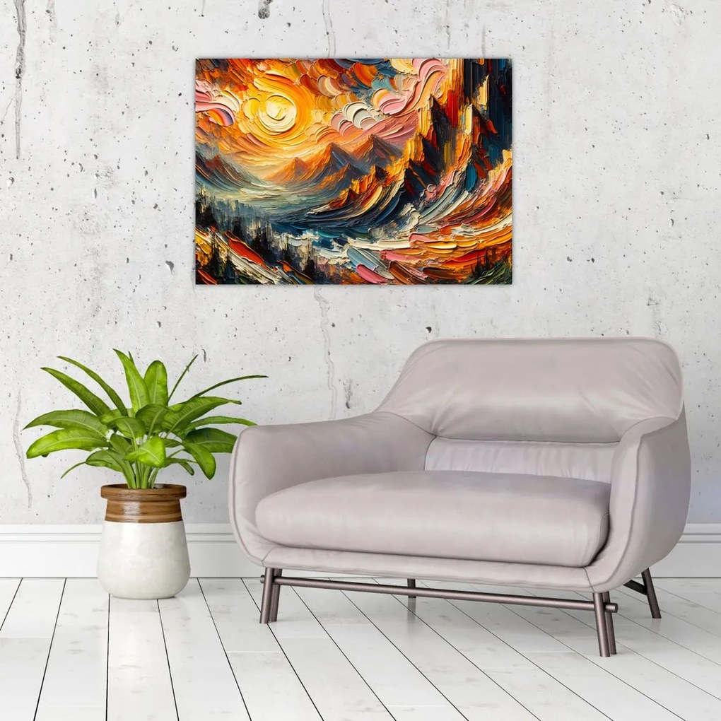 Tablou pe sticlă - Munte acoperit de soare (70x50 cm)