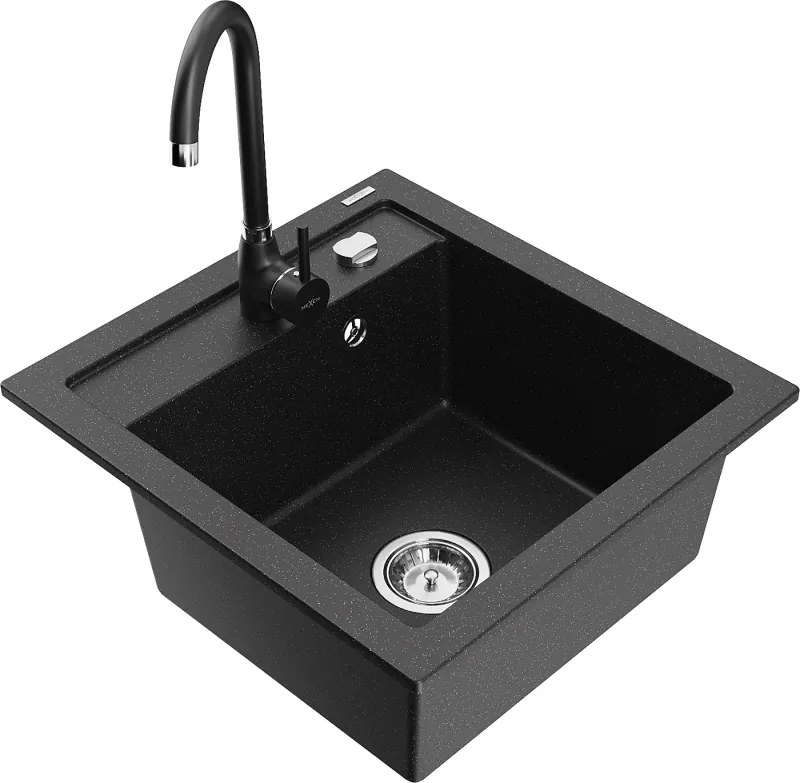 Mexen Vito chiuvetă din granit cu 1 compartiment cu baterie de bucătărie Telma, negru/argintiu metalic - 6503-73-670200-70