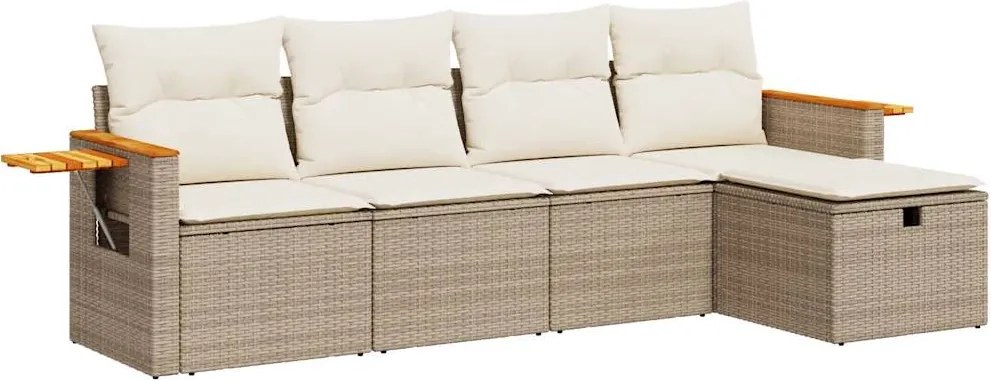 vidaXL Set canapele de grădină cu perne, 5 piese, bej, poliratan