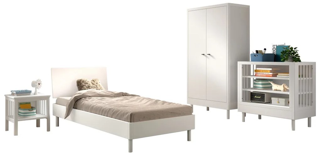 Set Complet Mobilier Camera Bebelusi Forrest Beech, Pat 90x200 cm, Dulap cu 2 Uși, Noptieră și Masă de înfășat, din Lemn de Fag Lăcuit Alb – Vipack