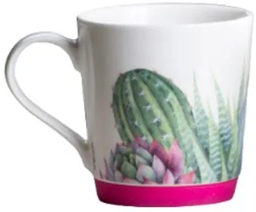 Cana portelan Cactus 320ml cu fund silicon roz