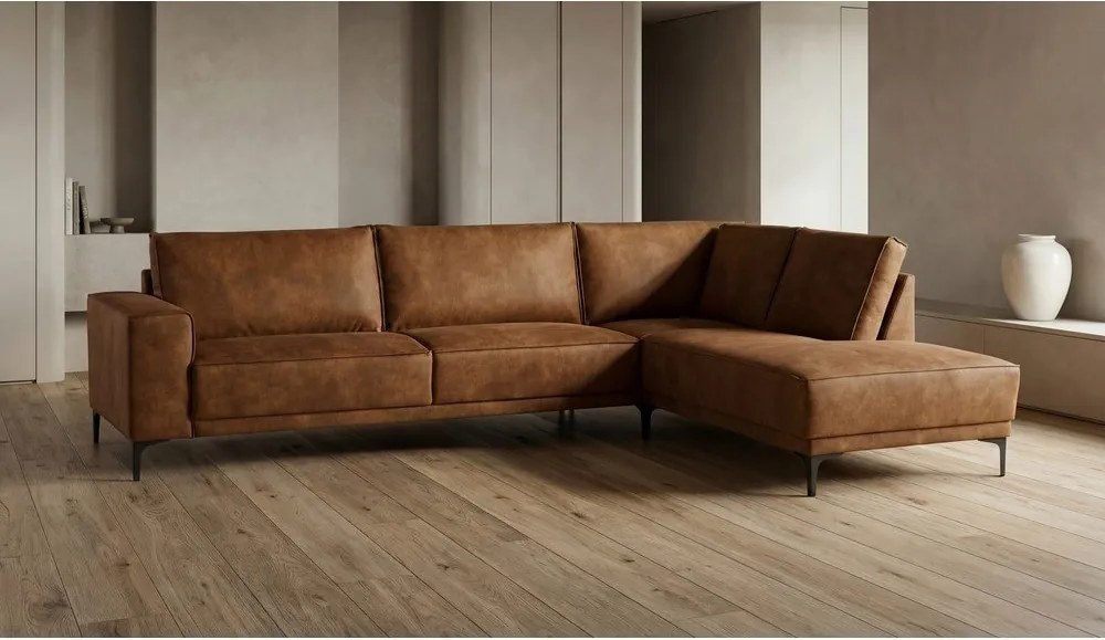 Colțar maro coniac cu tapițerie din imitație de piele (colț pe partea dreaptă) Copenhagen – Scandic