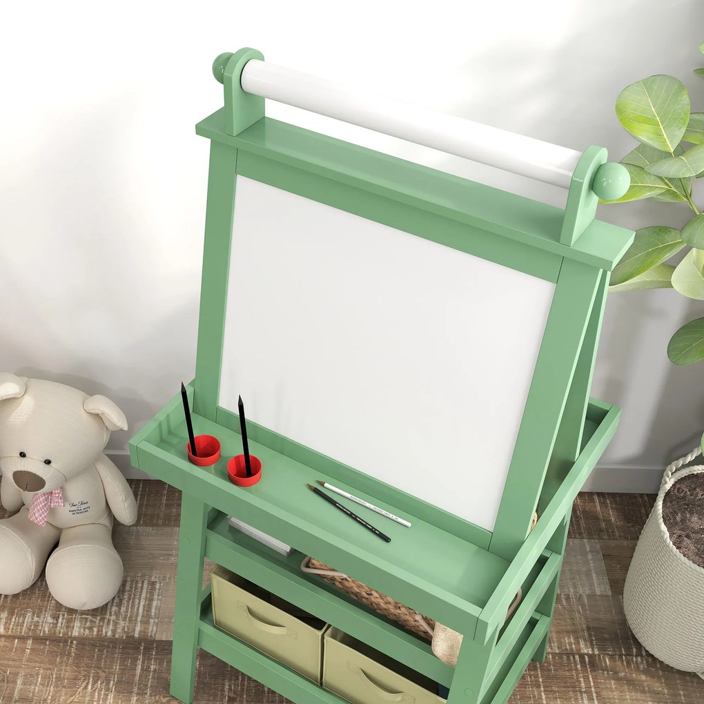 AIYAPLAY Tablă de Desen Dublă Pentru Copii 3-6 Ani, 59x48x118 cm, Verde | Aosom Romania