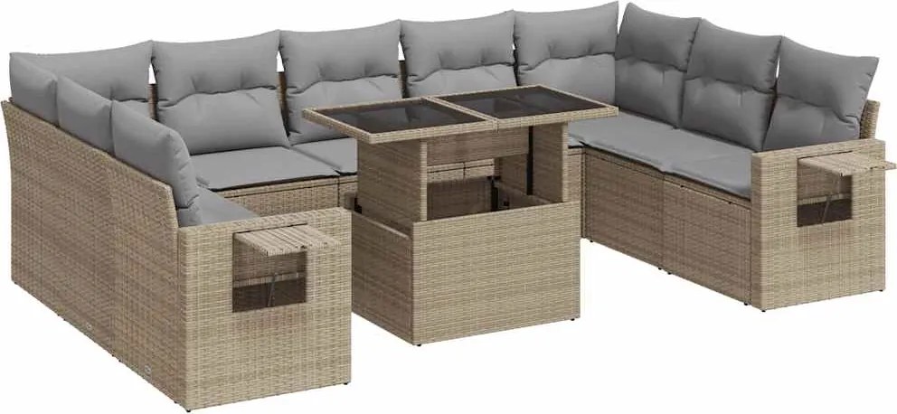 vidaXL Set canapele de grădină cu perne, 10 piese, bej, poliratan