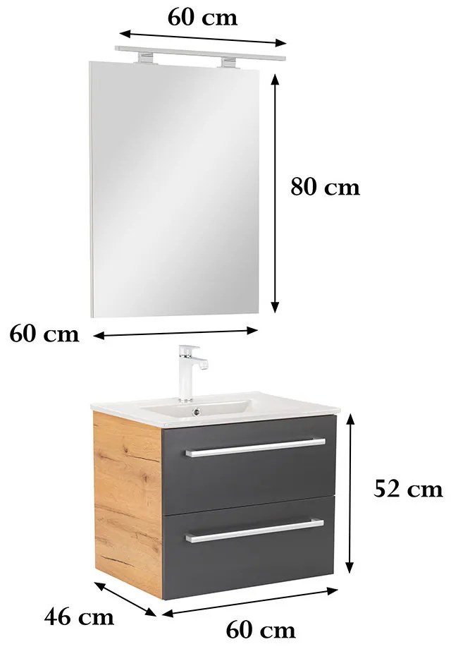 Mobilier complet de baie Vario Clam 60 stejar-antracit