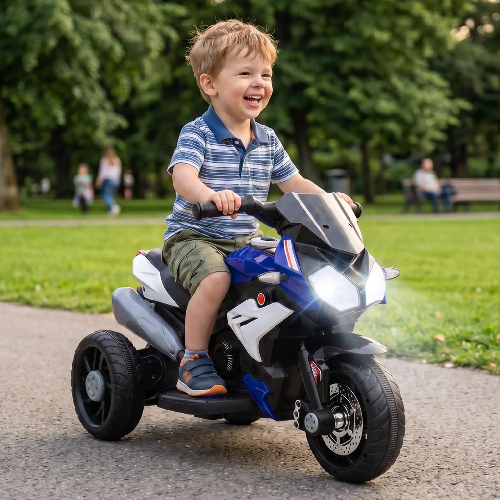 HOMCOM Motocicletă Electrică pentru Copii 3-5 Ani, Max. 25kg, cu Baterie 6V, Albastru | Aosom Romania