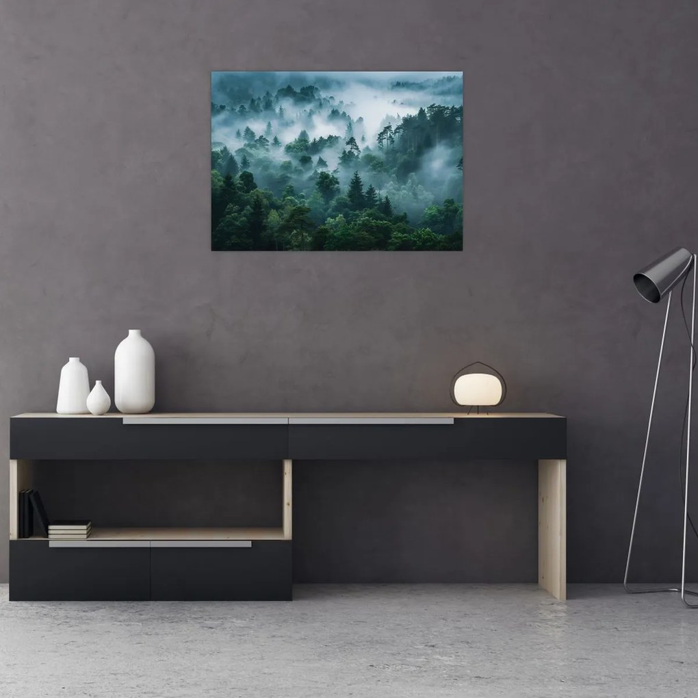 Tablou pe sticlă - Pădure în Ceață (70x50 cm)