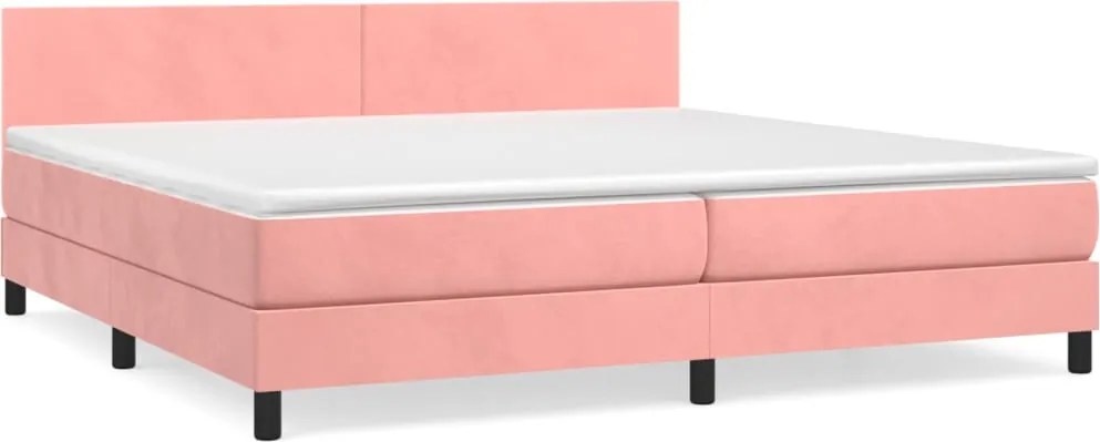 vidaXL Pat box spring cu saltea, roz, 200x200 cm, catifea