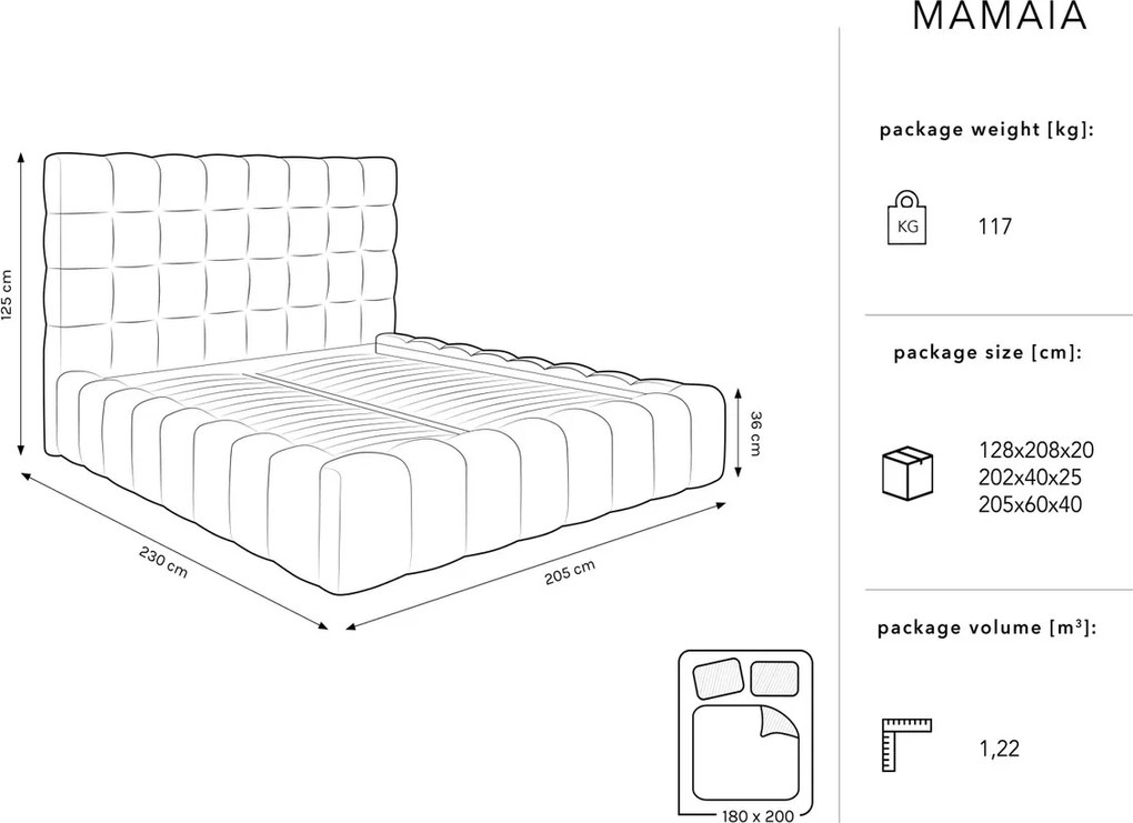 Pat tapitat cu tablie si lada depozitare, Mamaia, Micadoni Home, BL, 180x200 cm, catifea, gri