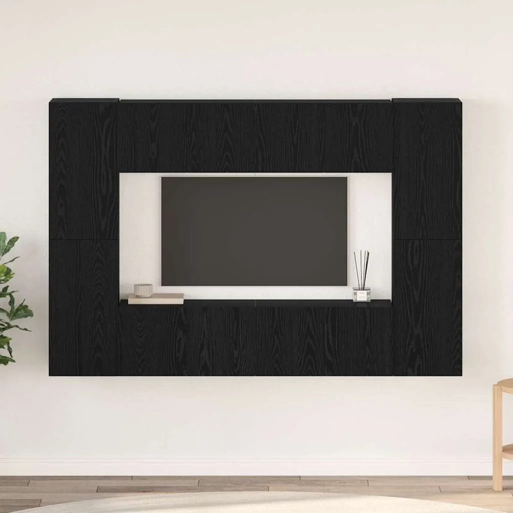 vidaXL Set comodă TV cu raft 8 pcs Stejar negru 181 x 30 x 120 cm