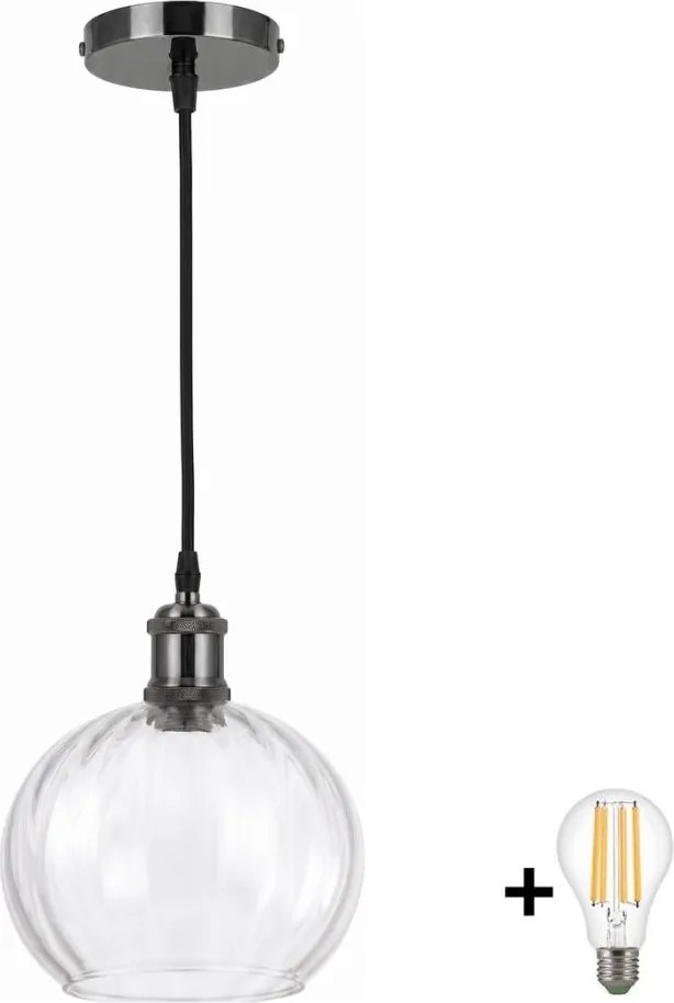 BRILAGI - Lustră LED pe cablu RETRO GLASS 1xE27/60W/230V Ø 25 cm negru/transparent