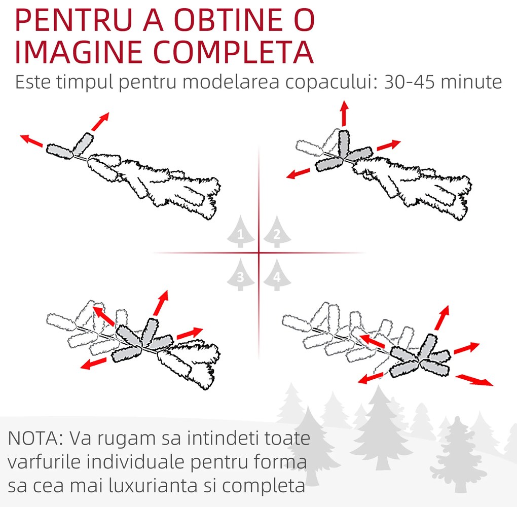 HOMCOM Brad de Crăciun Artificial cu 200 luminițe LED, 793 Ramuri, Crengi Pliabile și Bază Pliabilă, Ø116x180 cm, Verde | Aosom Romania