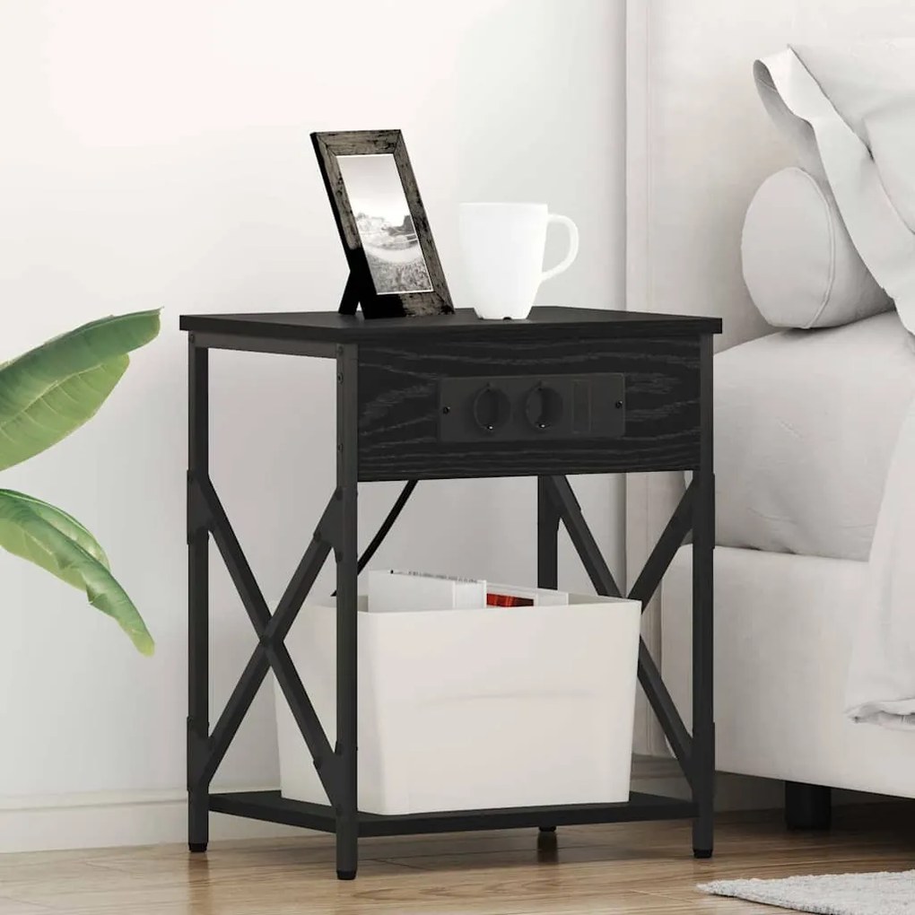 vidaXL Dulap de noapte cu sertar 2 pcs Stejar negru 41 x 31 x 51 cm