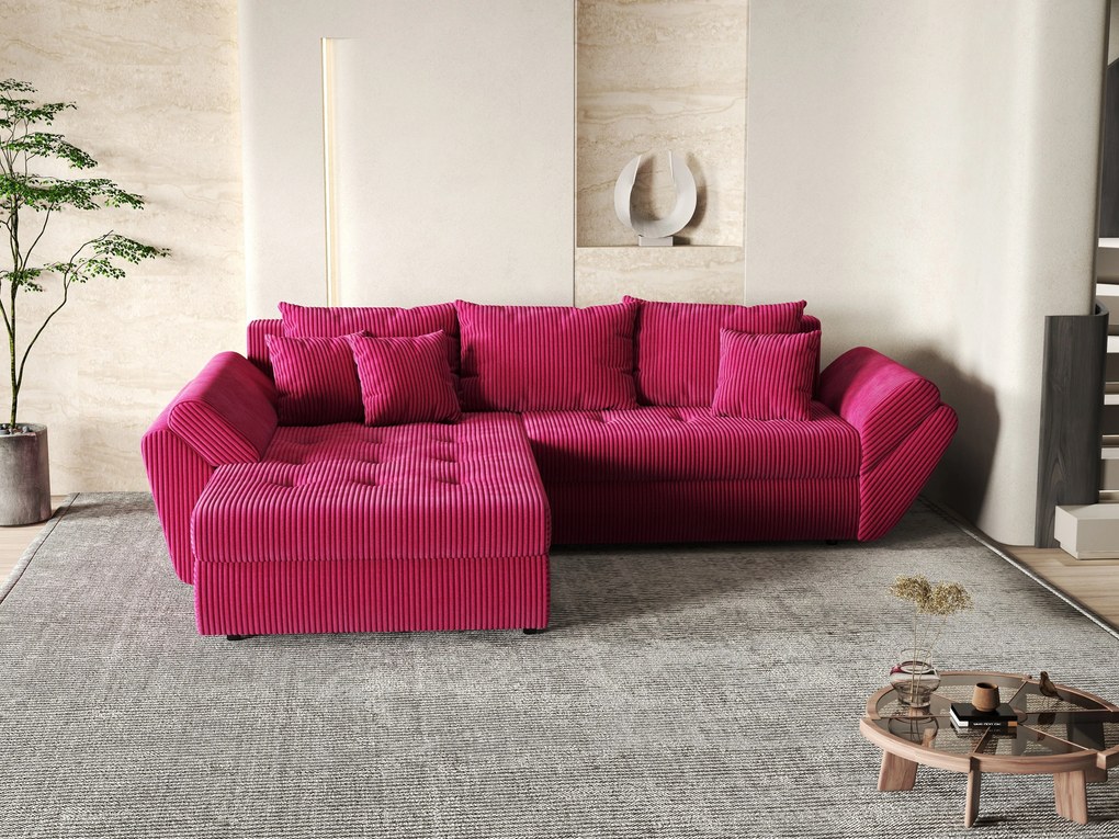 Colțar extensibil dumonde cu ladă de depozitare si sezut confortabil din spuma high-density, Loana Zoom Red 270x185 cm