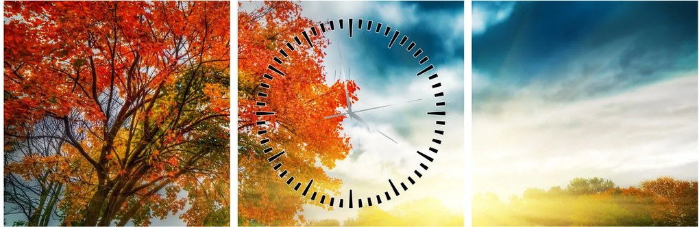 Tablou peisaj cu scufundat în razele solare (cu ceas) (90x30 cm)