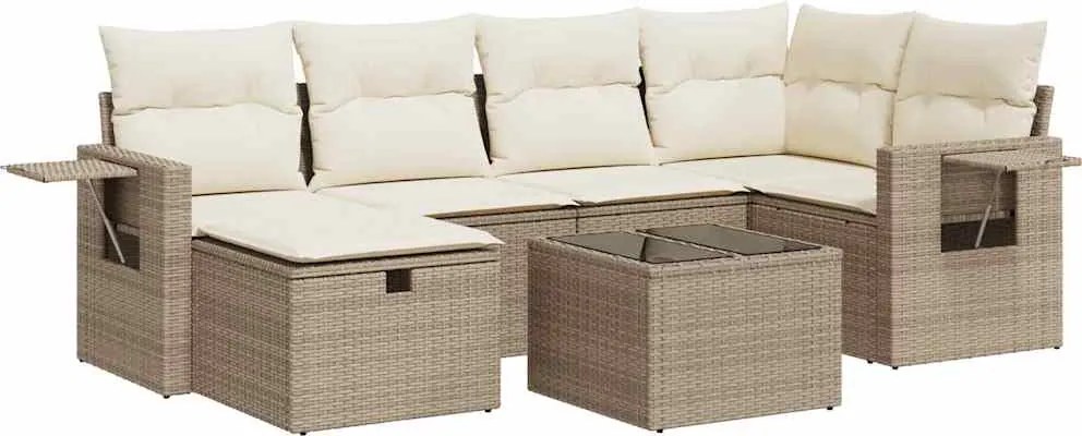 vidaXL Set canapele de grădină, 7 piese, cu perne, bej, poliratan