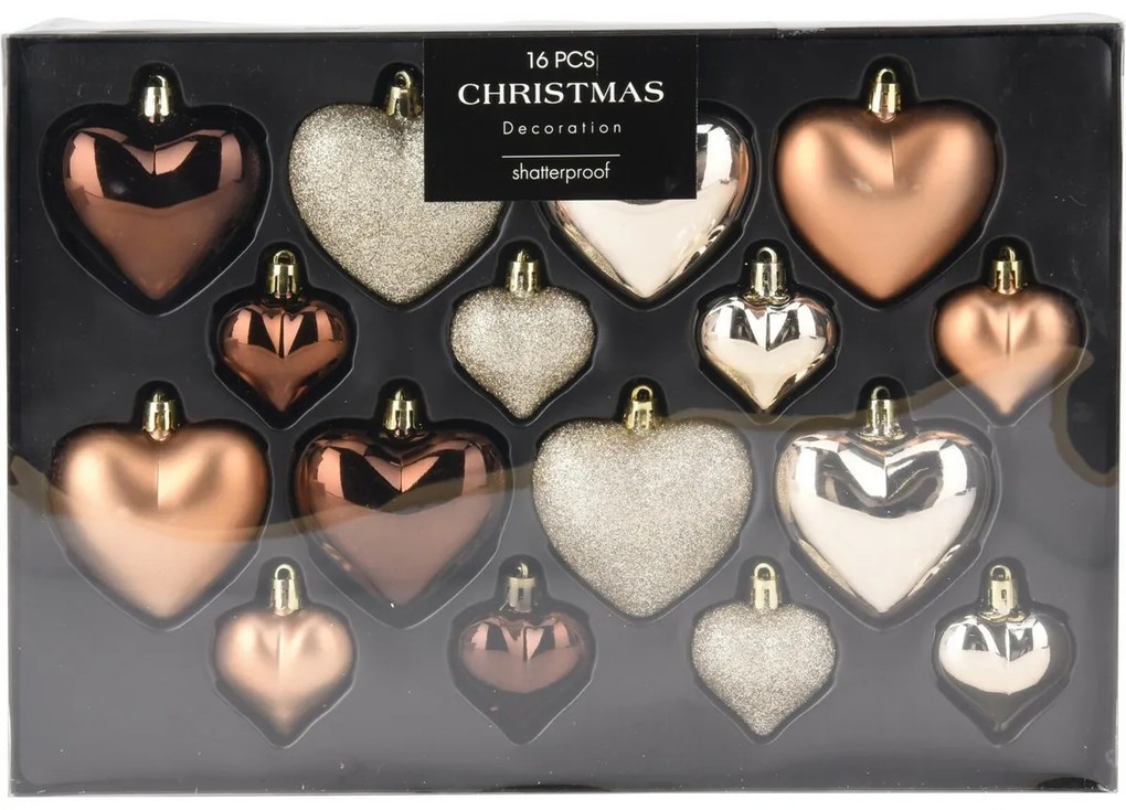 Set de ornamente de Crăciun Heart cupru / auriu ,16 buc